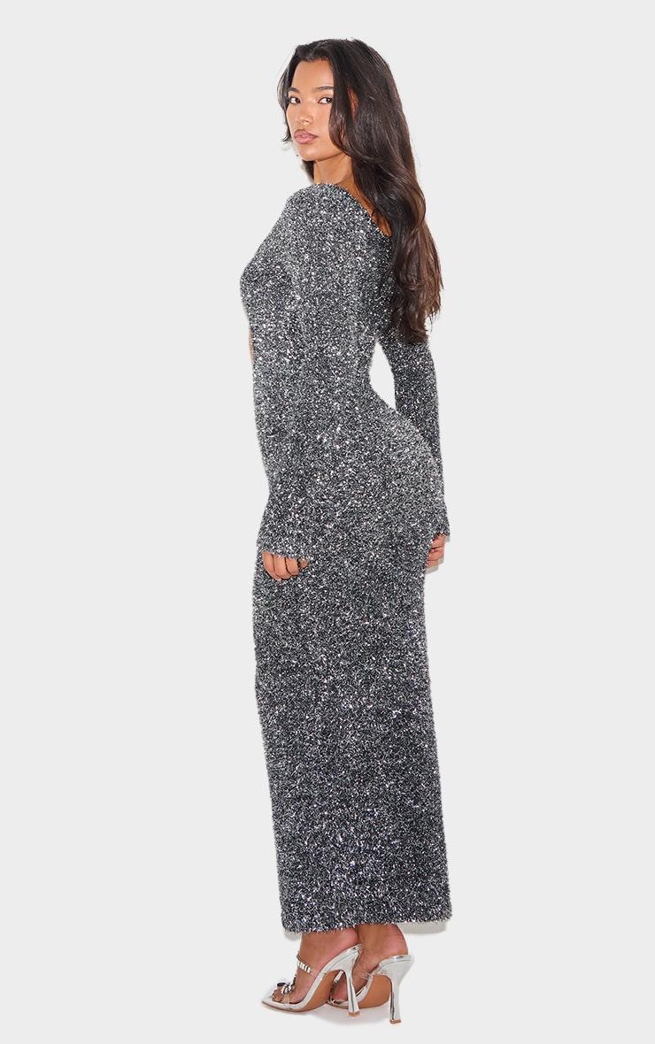 Charcoal Contrast Tinsel Knit Cut Out Detail Maxi Dress Product Image