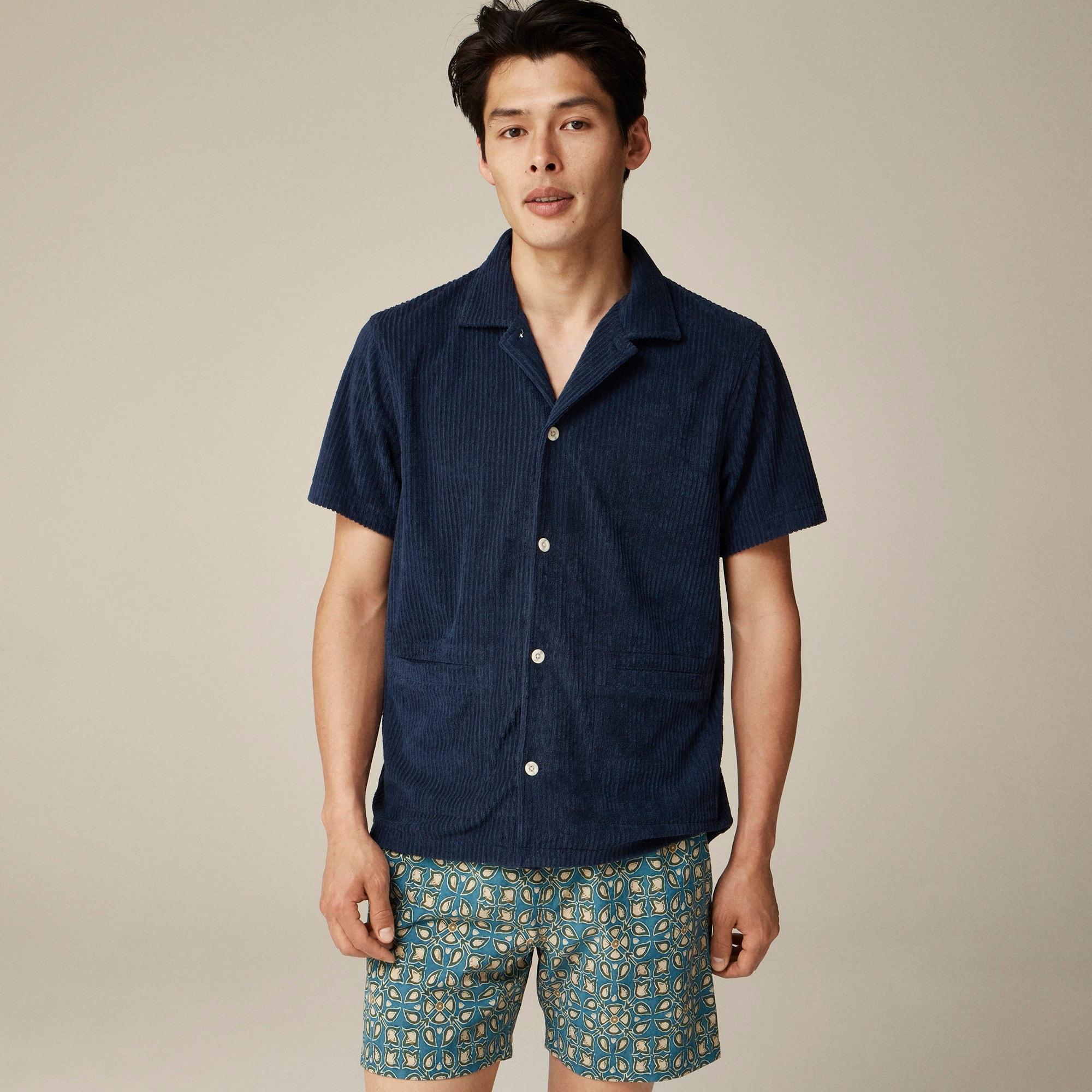 Short-sleeve corded terry camp-collar shirt Product Image