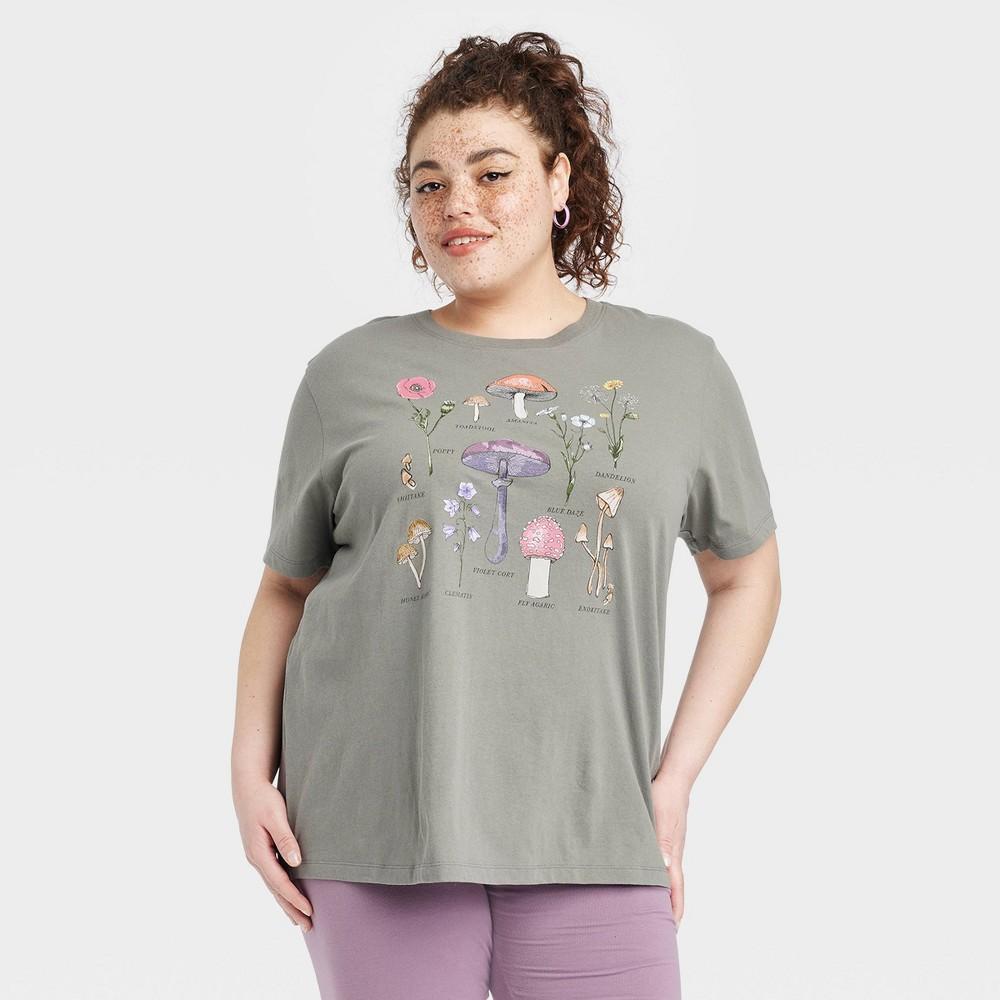 Womens Floral Short Sleeve Graphic T-Shirt - Olive Green Product Image