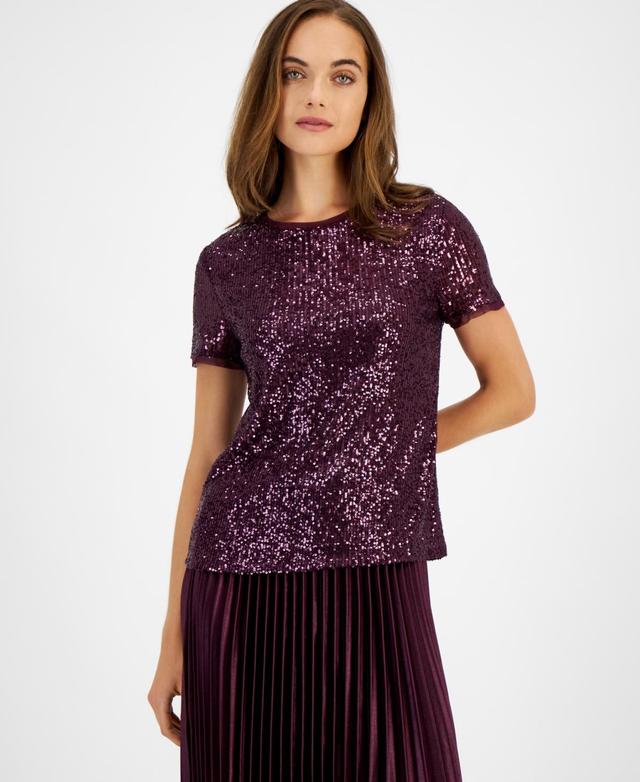 Anne Klein Womens Sequined T-Shirt Product Image