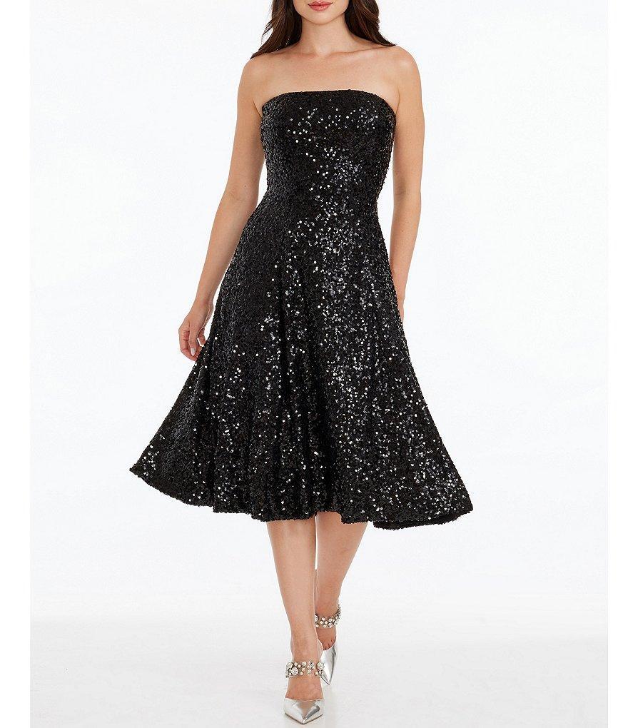 Dress the Population Stretch Sequin Strapless Sleeveless Fit and Flare Dress Product Image