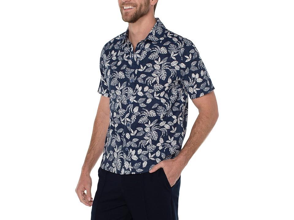 Liverpool Los Angeles Short Sleeve Palm Print Shirt Porcelain) Men's Short Sleeve Knit Product Image