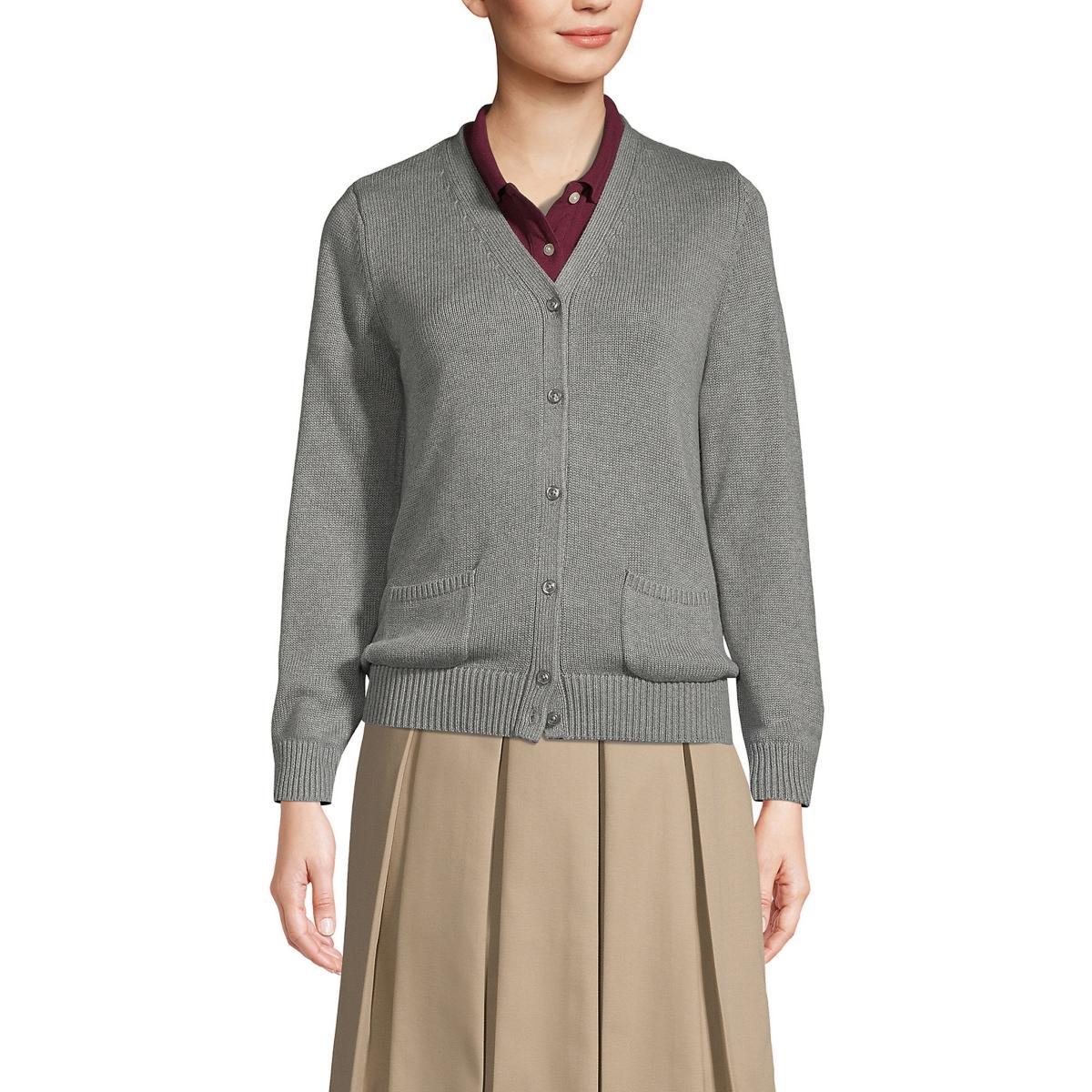 Lands End Womens School Uniform Cotton Modal Button Front Cardigan Sweater Product Image