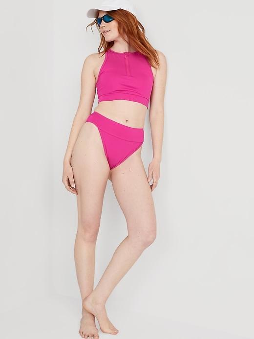 High-Waisted Ribbed French-Cut Bikini Swim Bottoms Product Image