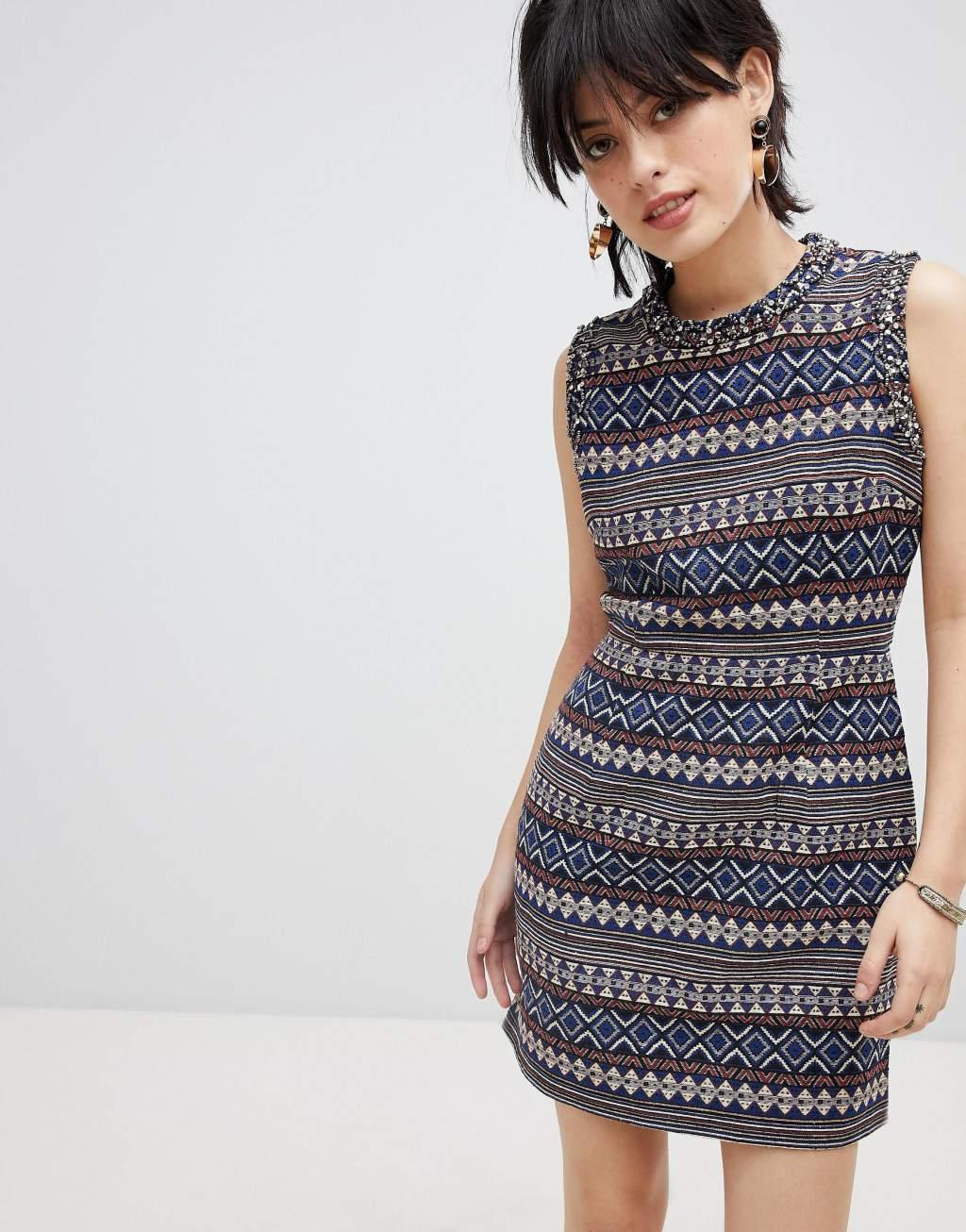 Deby Debo Iliana Print Dress with Embellished Neck Trim Product Image