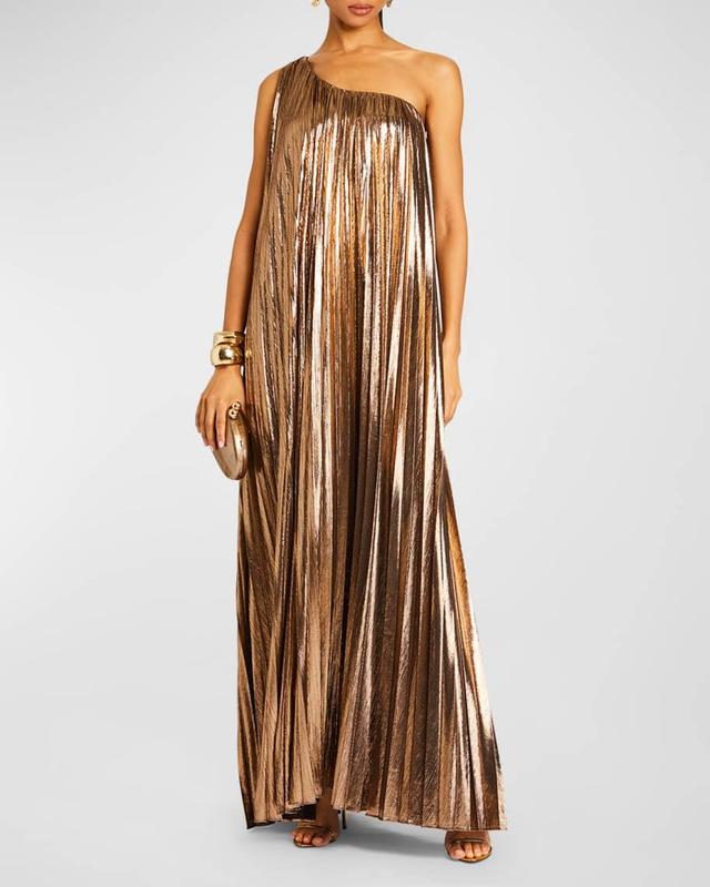 Kensley One-Shoulder Metallic Pleated Maxi Dress Product Image