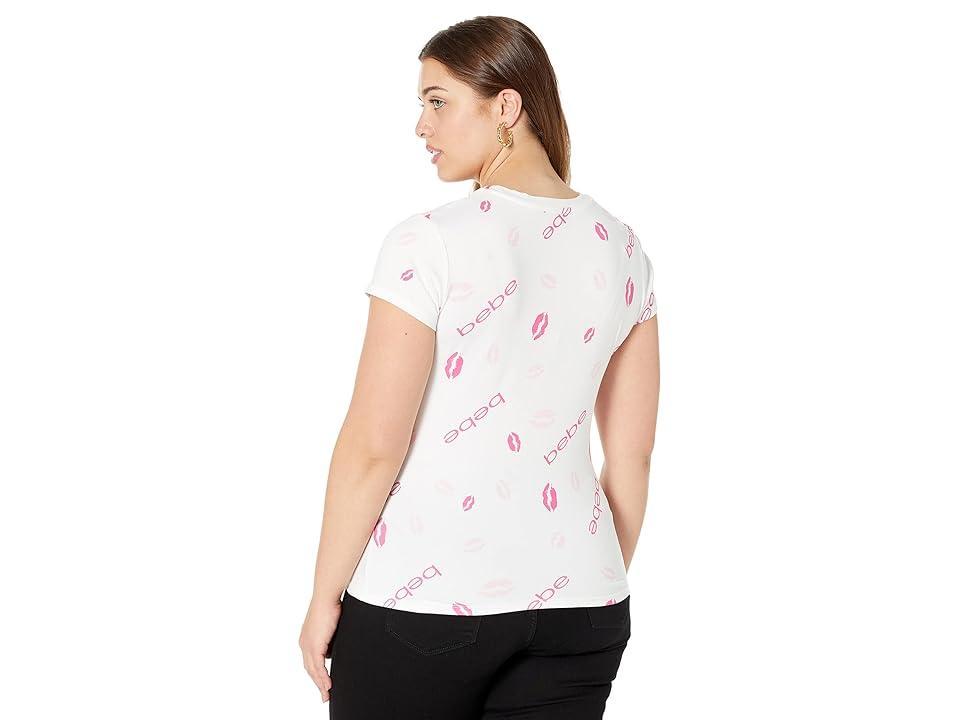 Bebe All Over Lips Tee Pink Kiss All Over Print) Women's Clothing Product Image