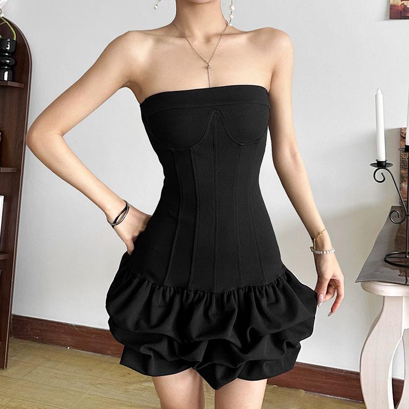 Plain Ruched Mini Balloon Tube Dress Product Image