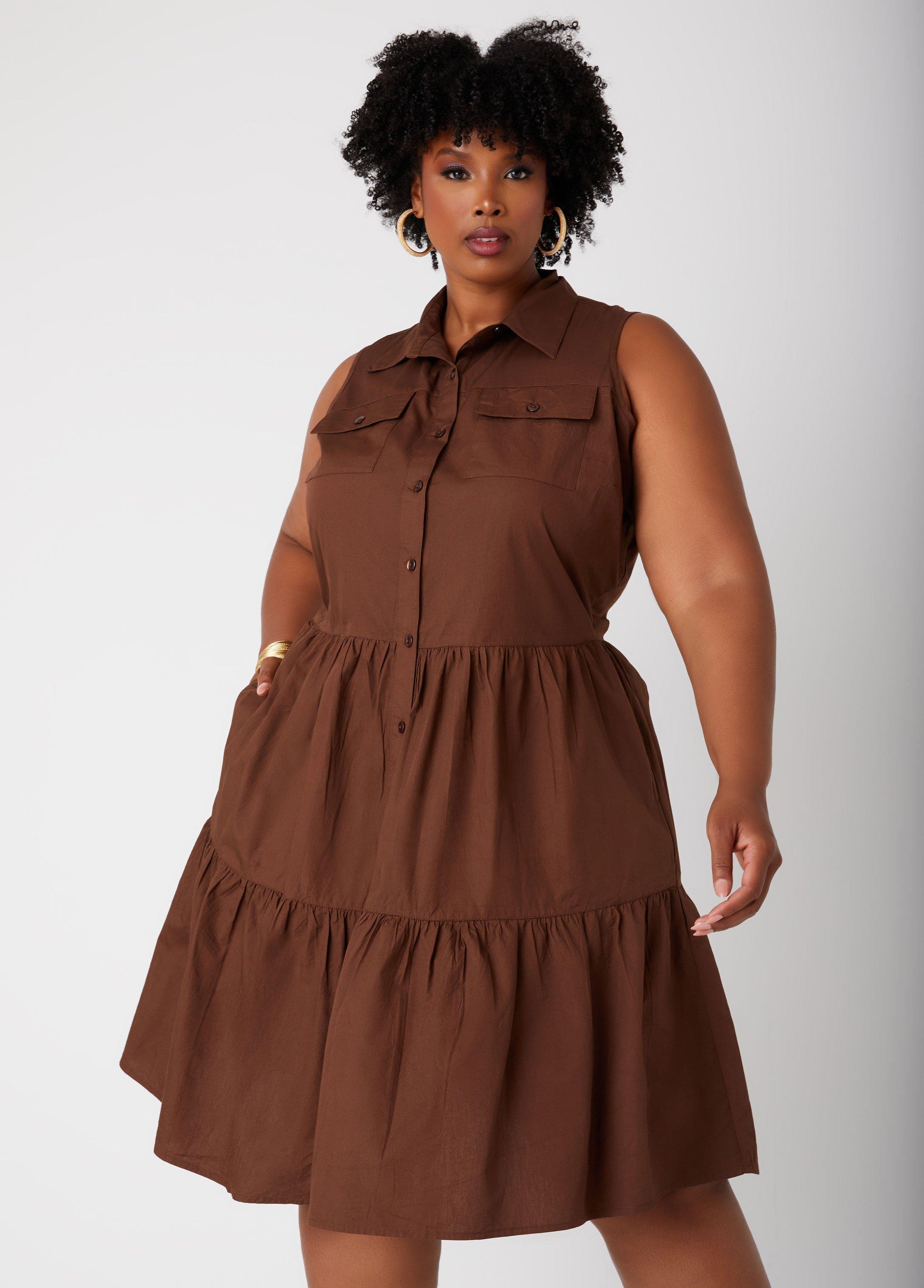 Plus Size Flounced Cotton Shirtdress Ashley Stewart Product Image