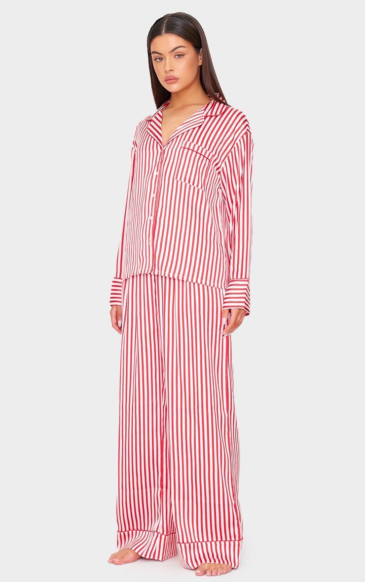 Red Candy Stripe Satin Long Pj Set Product Image