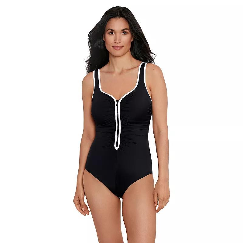 Womens Great Lengths Sport Shirred Zipper Tank One Piece Swimsuit Product Image