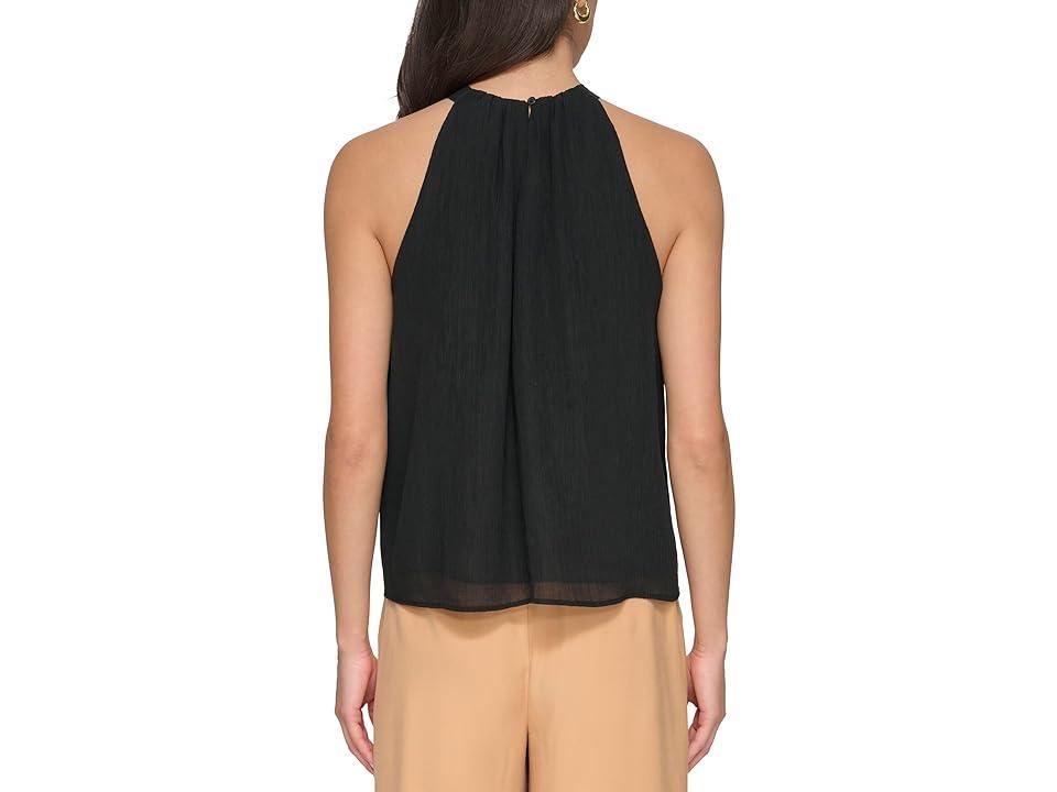 DKNY Sleeveless Crinkle Rayon Crossover Blouse Women's Clothing Product Image