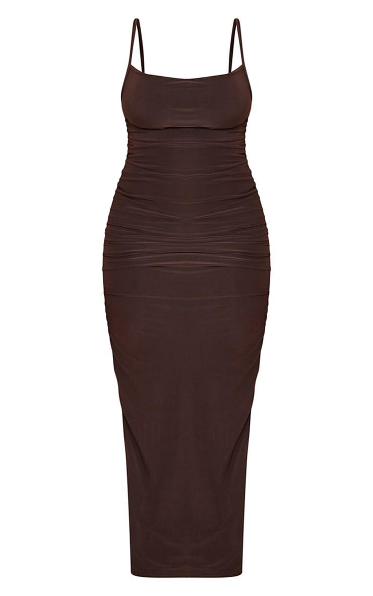 Shape Chocolate Brown Slinky Cowl Neck Detail Maxi Dress Product Image