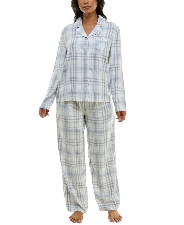 Roudelain Womens Notched-Collar Flannel Pajama Set Product Image