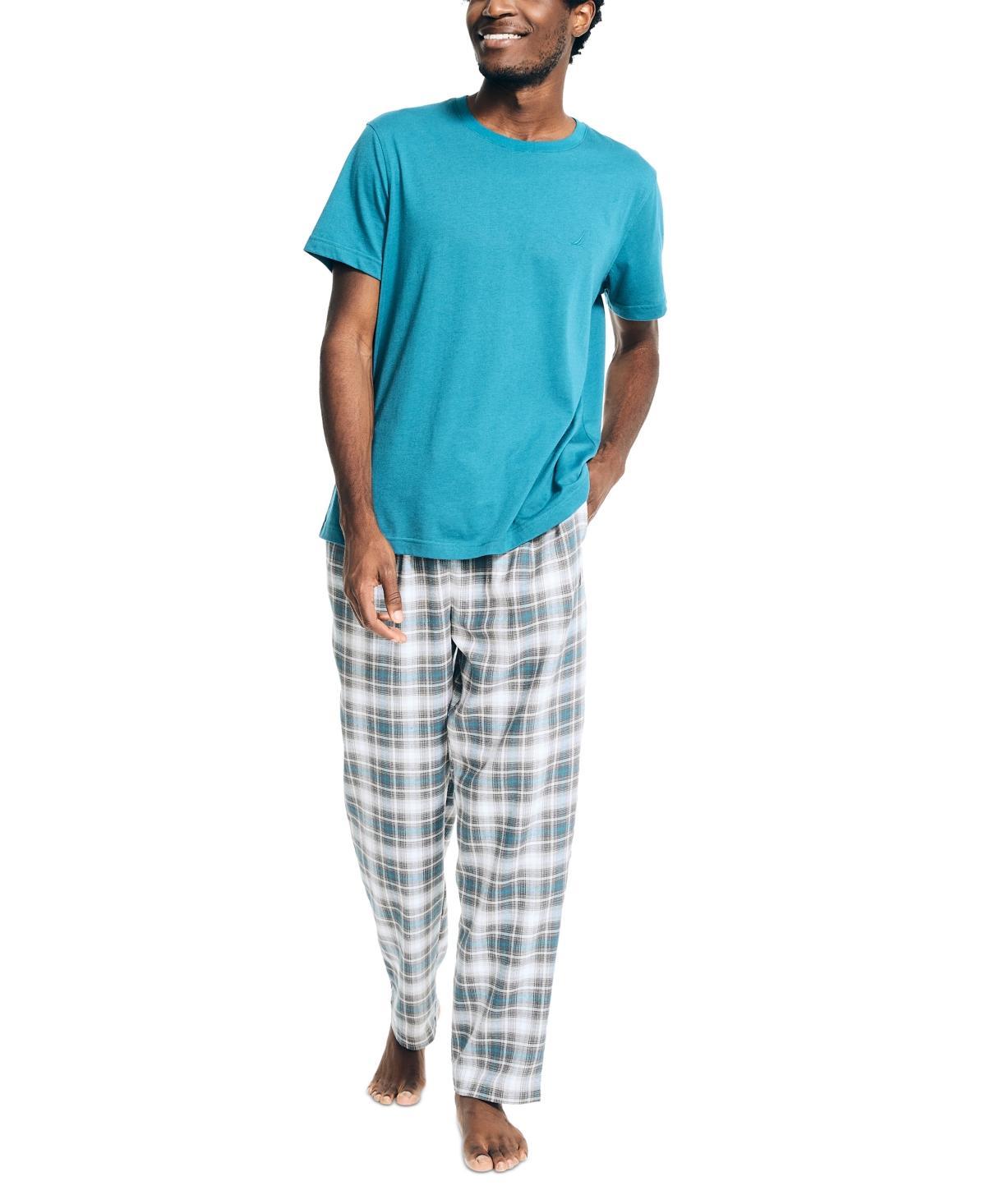 Nautica Mens 2-Pc. Classic-Fit Solid T-Shirt & Plaid Flannel Pajama Pants Set Product Image