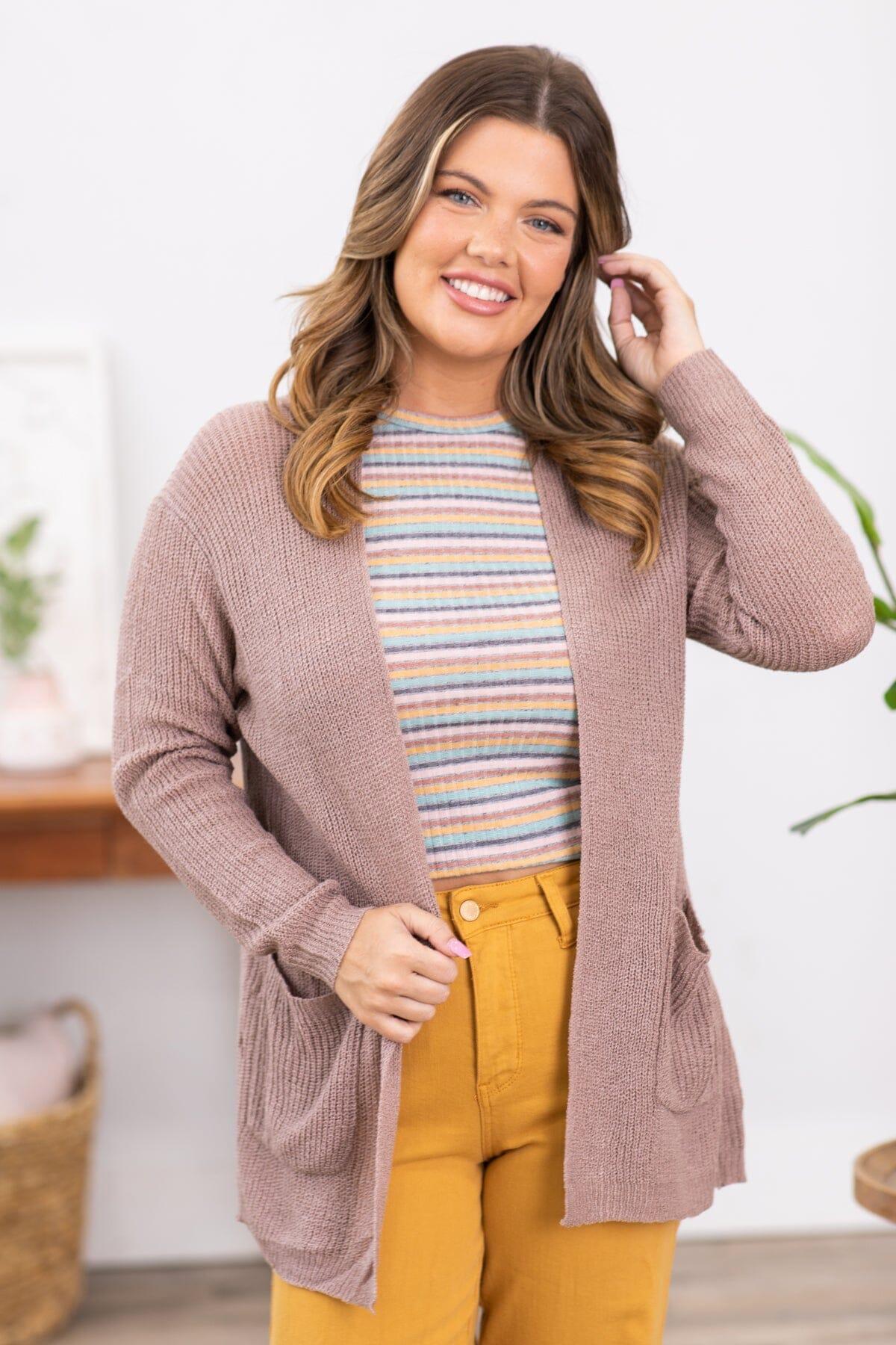 Mocha Sweater Cardigan With Pockets Product Image