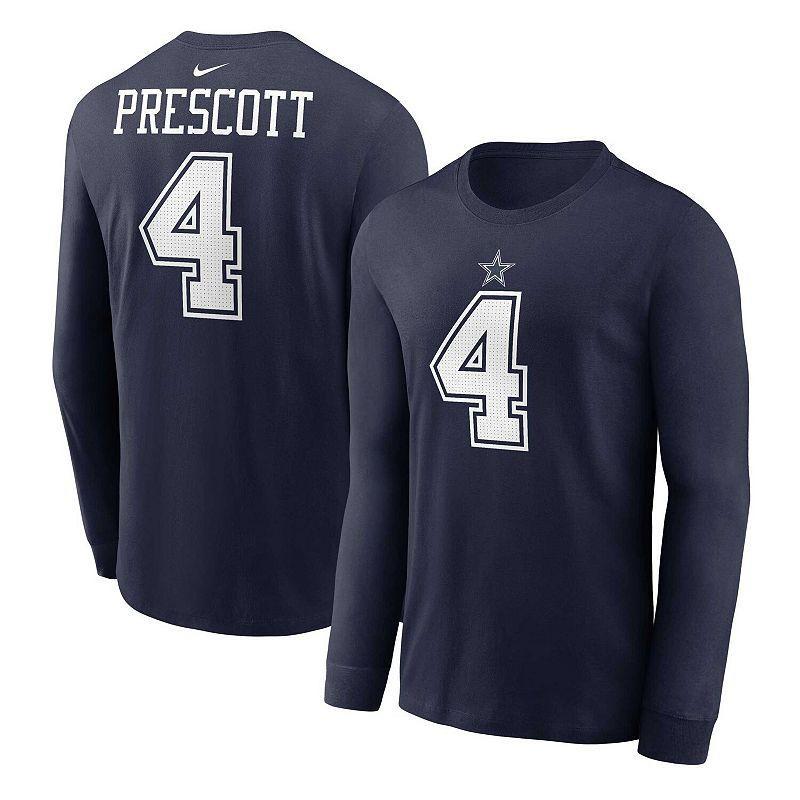 Mens Nike Dak Prescott Navy Dallas Cowboys Player Name & Number Long Sleeve T-Shirt Product Image