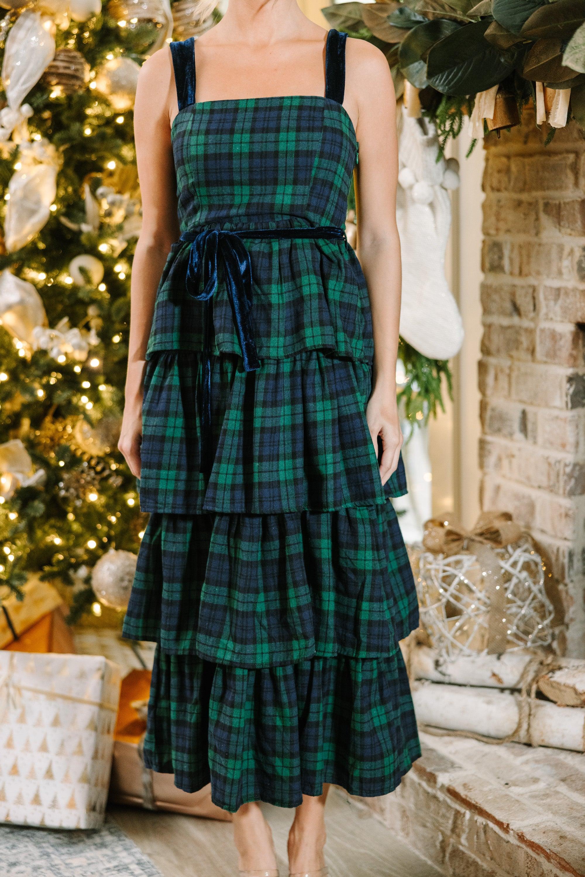 All For You Green Plaid Midi Dress Female Product Image