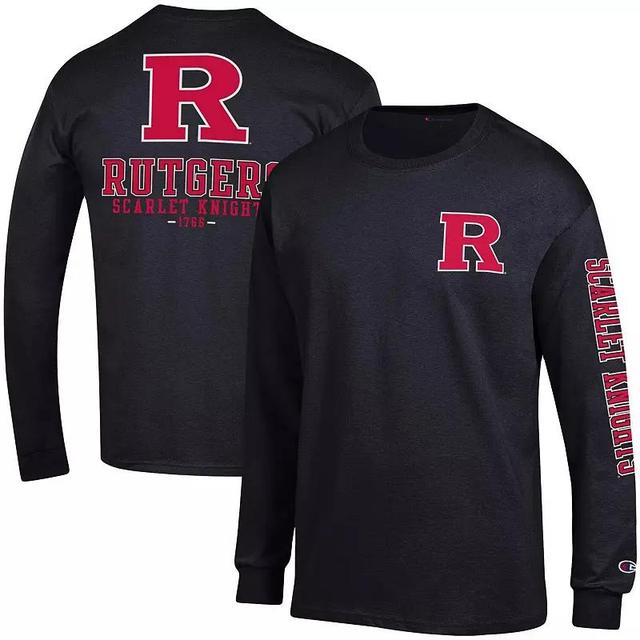 Mens Champion Black Rutgers Scarlet Knights Team Stack Long Sleeve T-shirt Product Image