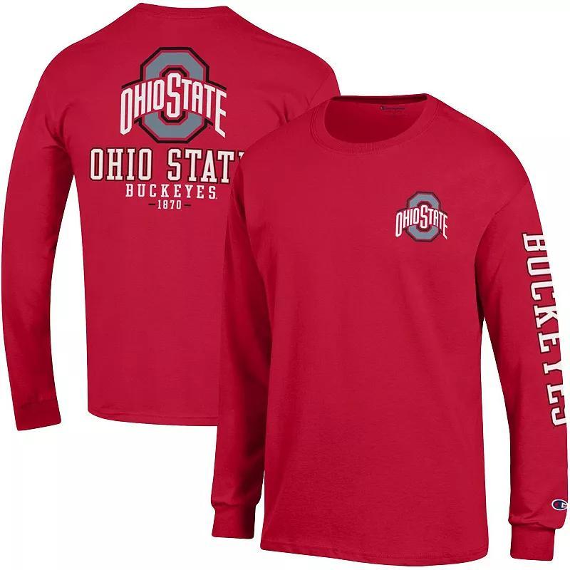 Mens Champion Scarlet Ohio State Buckeyes Team Stack 3-Hit Long Sleeve T-shirt Product Image