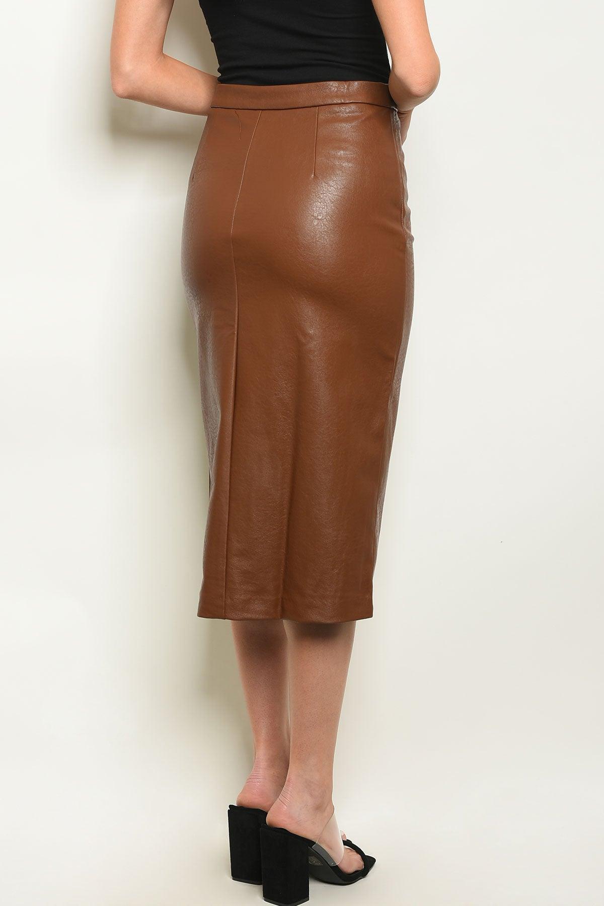 Vegan Leather Slit Pencil Skirt Product Image