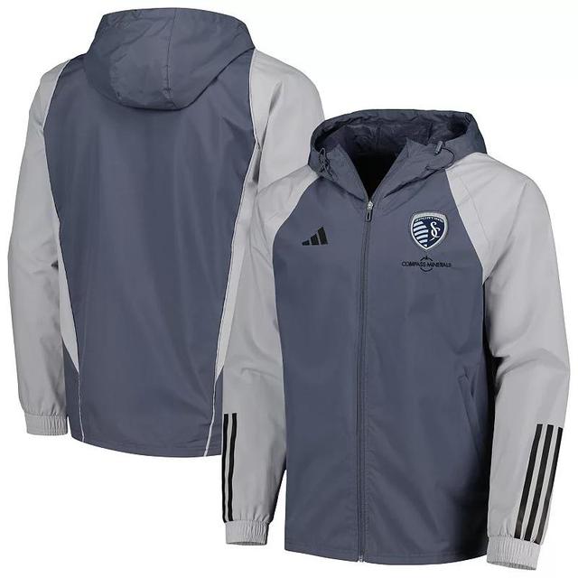 Mens adidas Charcoal Sporting Kansas City All-Weather Raglan Hoodie Full-Zip Jacket Product Image