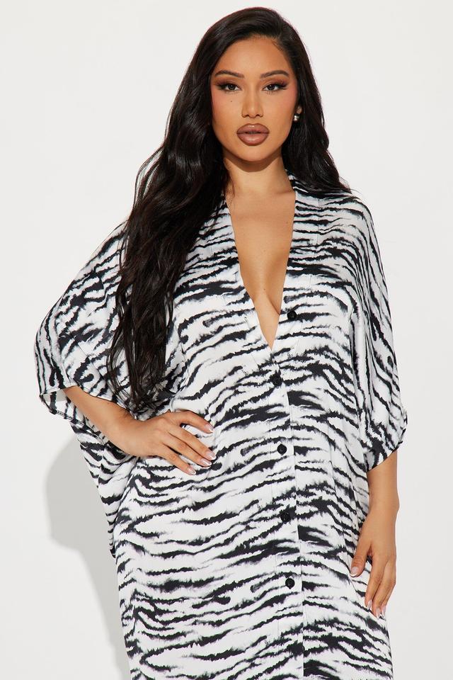 Wild Thang Satin Kaftan Maxi Dress - Black/White Product Image