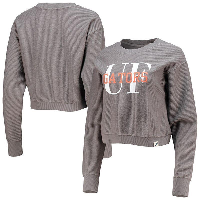 Womens League Collegiate Wear Graphite Florida Gators Classic Corded Timber Crop Pullover Sweatshirt FLD DARK G Product Image