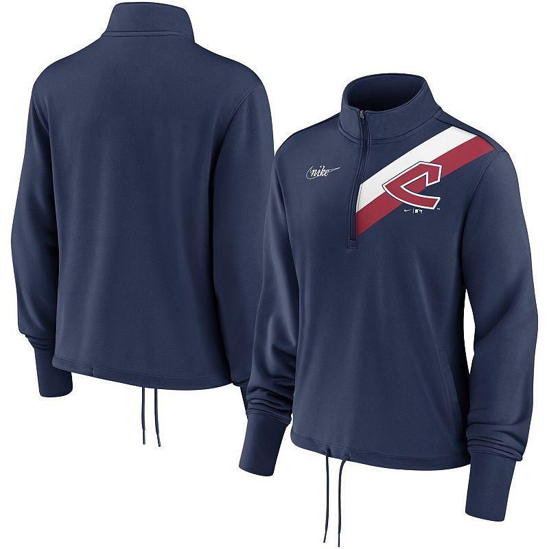 Womens Nike Cleveland Indians 1973-77 Cooperstown Collection Rewind Stripe Performance Half-Zip Pullover Blue Product Image