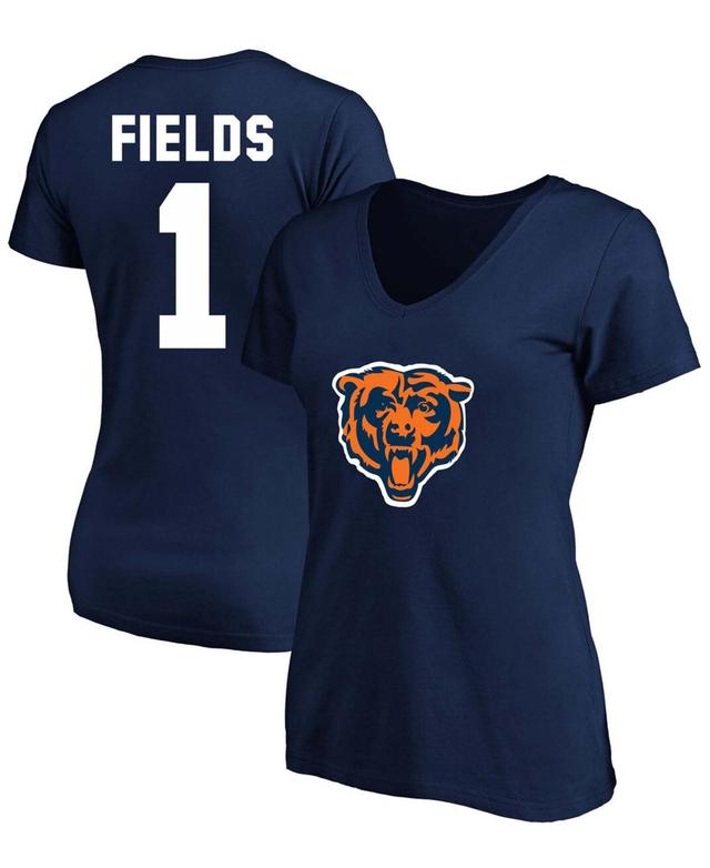 Womens Plus Size Justin Fields Navy Chicago Bears Player Name Number V-Neck T-shirt Product Image