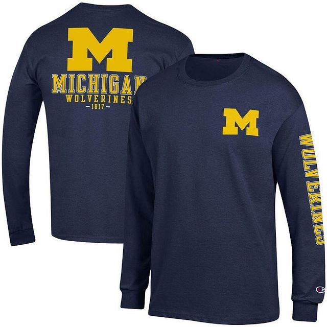 Mens Champion Michigan Wolverines Team Stack Long Sleeve T-Shirt Blue Product Image