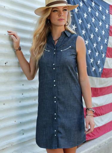 Cruel Girl® Ladies' Sleeveless Chambray Shirt Dress Product Image