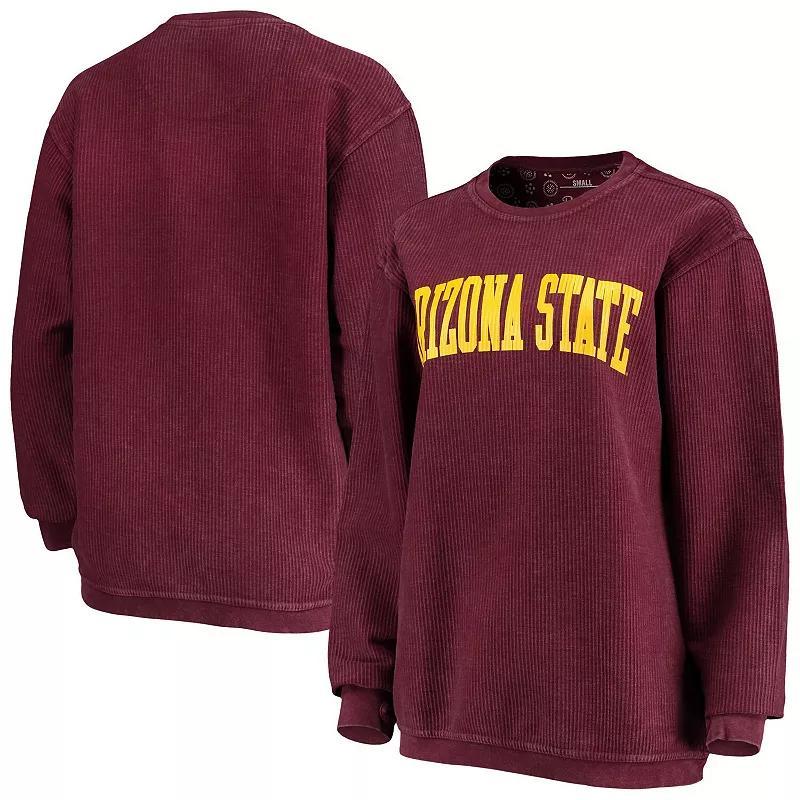 Womens Maroon Arizona State Sun Devils Comfy Cord Vintage-Like Wash Basic Arch Pullover Sweatshirt Product Image