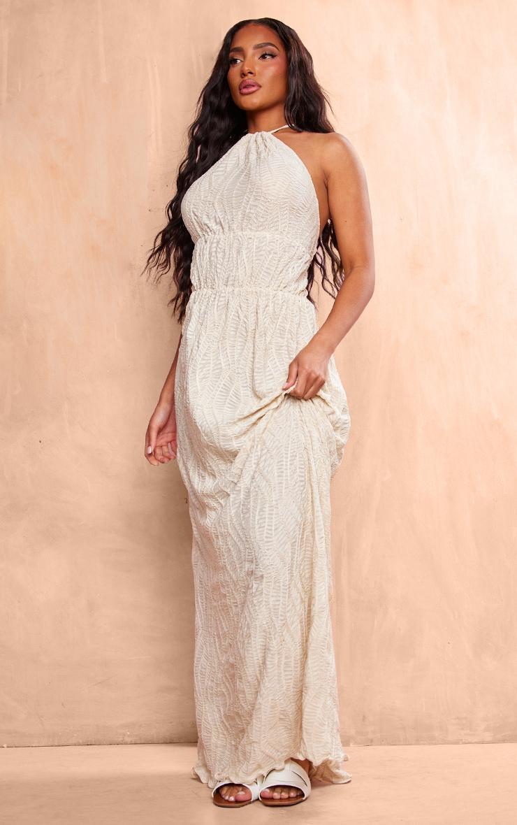 Cream Textured Tiered Halterneck Maxi Dress Product Image