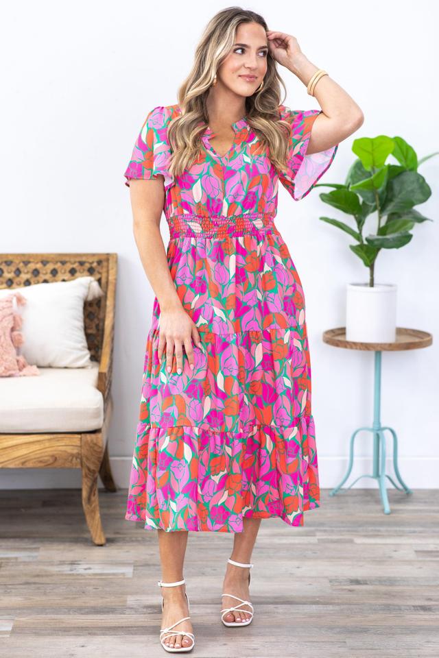 Pink Smocked Waist Maxi Floral Dress Product Image