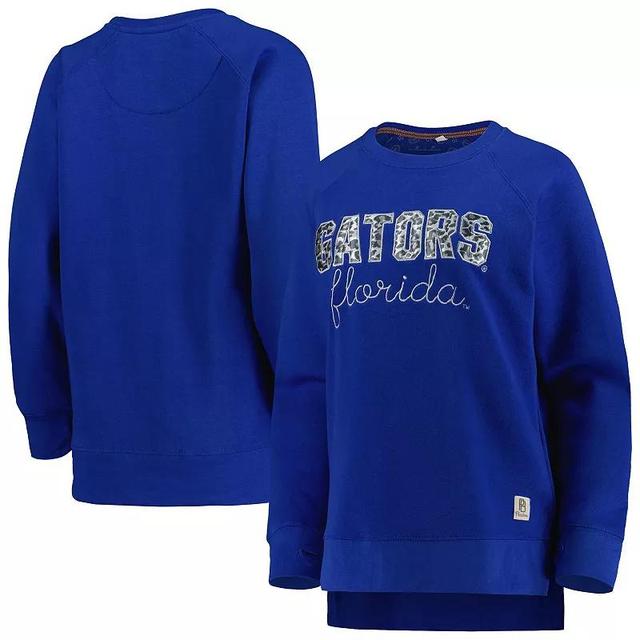 Womens Pressbox Royal Florida Gators Steamboat Animal Print Raglan Pullover Sweatshirt Product Image