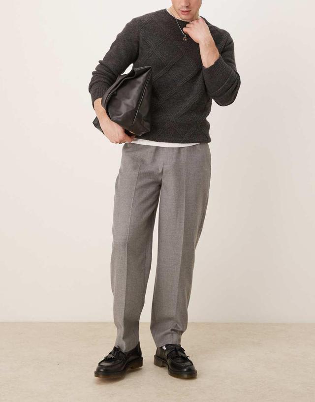 ASOS DESIGN smart wool look oversized tapered pants in light gray twill Product Image