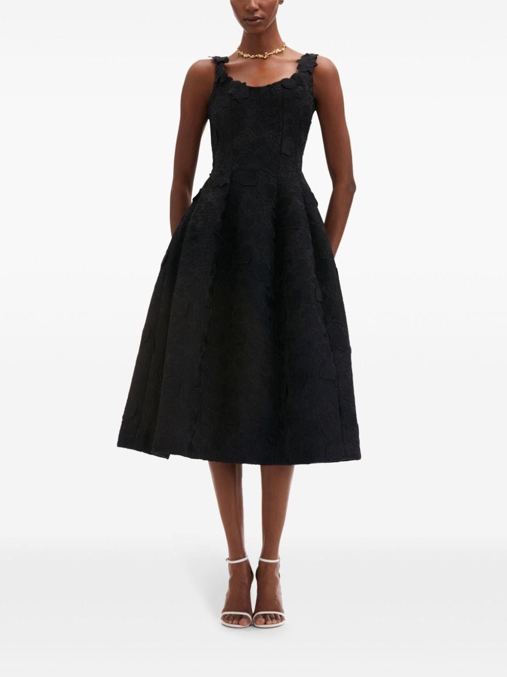 OSCAR DE LA RENTA Orchid-embroidered Guipure Midi Dress In Black product image