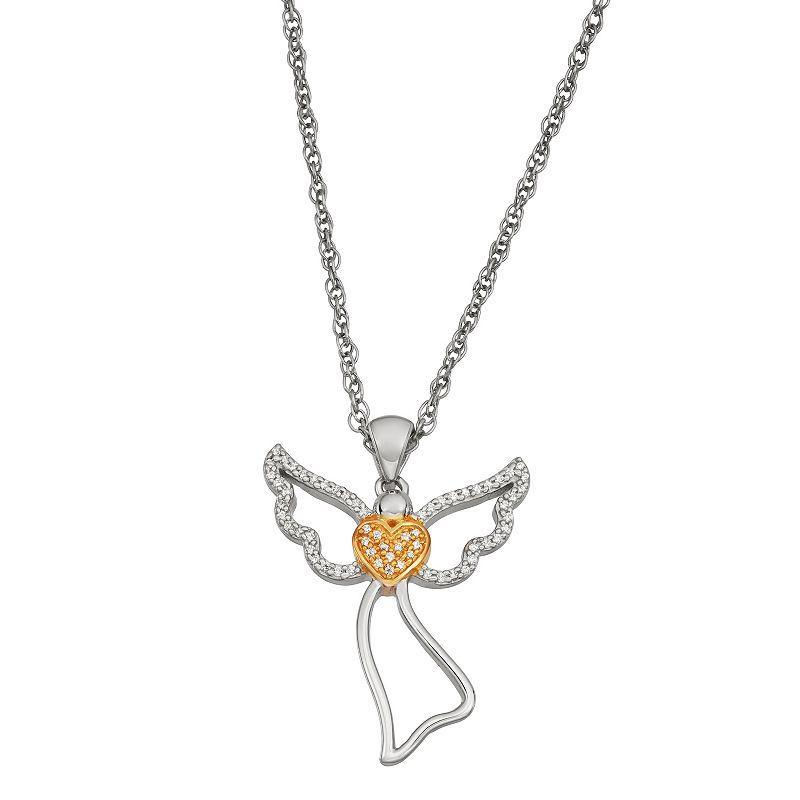 Jewelexcess Two Tone 1/6 Carat T.W. Diamond Angel Pendant Necklace, Womens Product Image