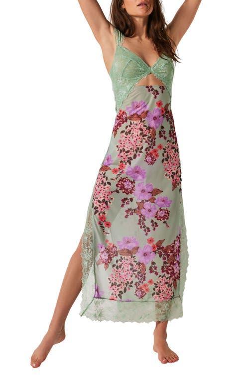 Free People Suddenly Fine Floral Print Cutout Lace Trim Nightgown Product Image