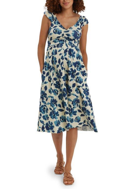 Womens Cheri Floral Ikat-Inspired Maternity Midi-Dress Product Image