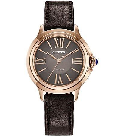 Citizen Womens Eco Drive Three Three Hand Brown Leather Strap Watch Product Image