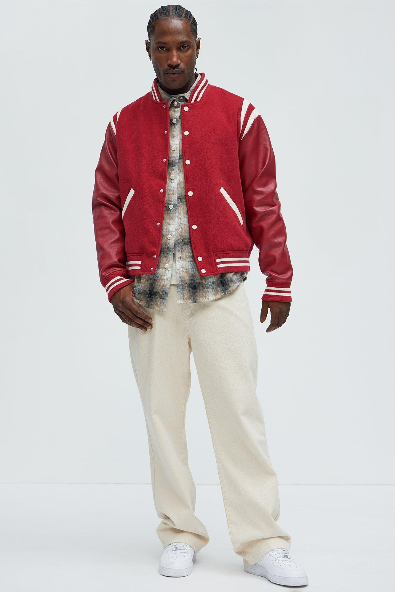 Shoulder Varsity Jacket - Red Product Image