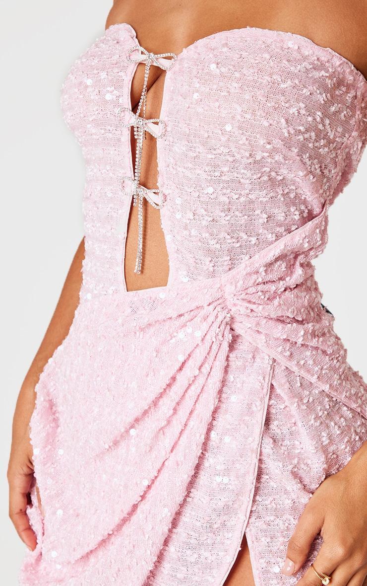 Petite Pink Bow Embellished Bandeau Sequin Mini Dress Product Image