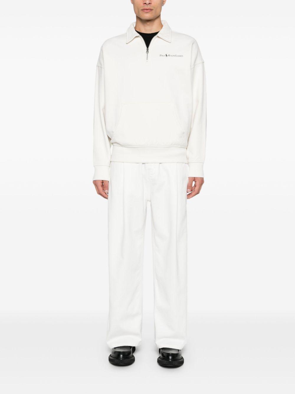 POLO RALPH LAUREN Logo Half-zip Cotton-blend Sweatshirt In White Product Image