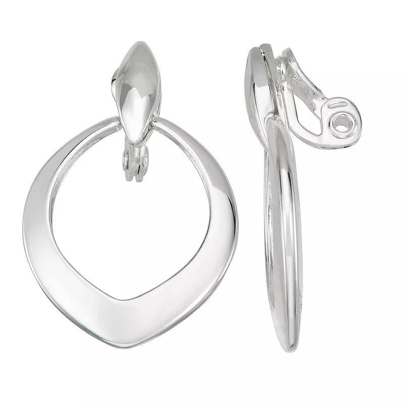 Napier Silver Tone Long Oval Drop Earrings, Womens Product Image