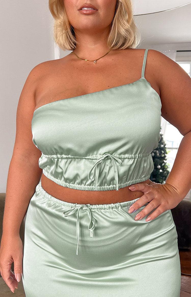 Lala Sage Satin Crop Top Product Image