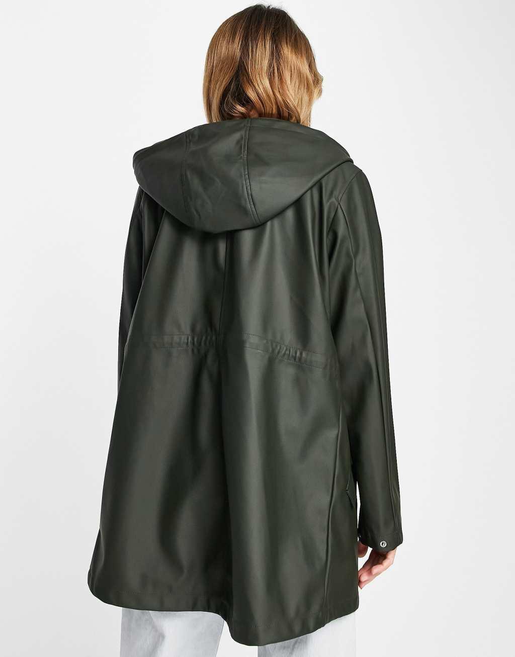 Vero Moda coated jacket with hood in deep khaki Product Image