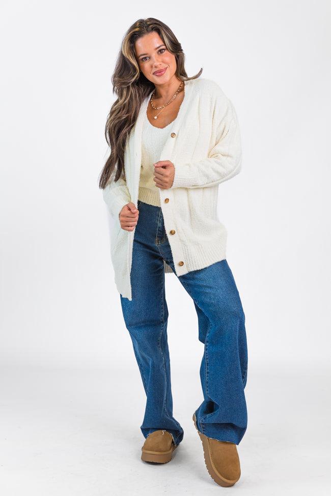 It's All True Ivory Fuzzy Cardigan And Tank Set Product Image