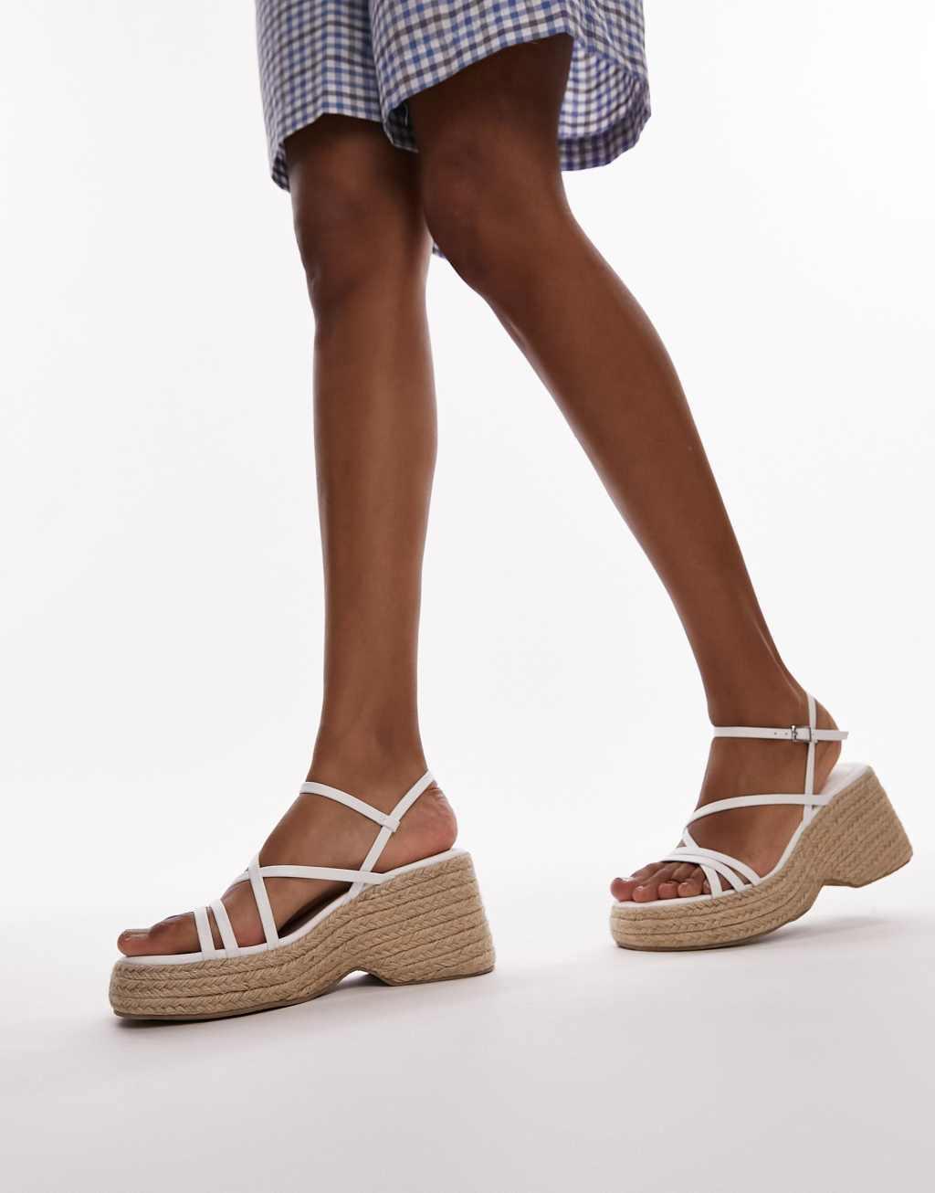 Topshop Wide Fit Jess espadrille wedges in white Product Image